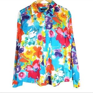 Lauren Ralph Lauren Watercolor Floral Button Shirt Womens Size 8 Long Sleeves